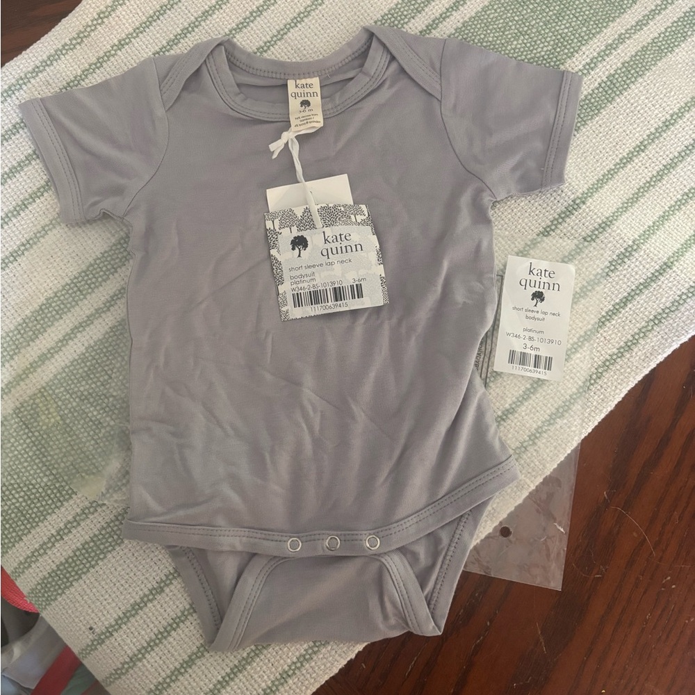 kate quinn Light Gray Short Sleeve Baby Bodysuit
